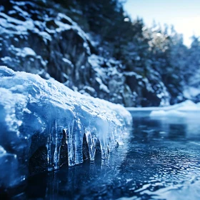 Winter Wonderland with Icicles and Frozen Water