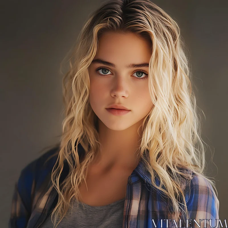 Young Woman with Blonde Hair and Casual Outfit AI Image