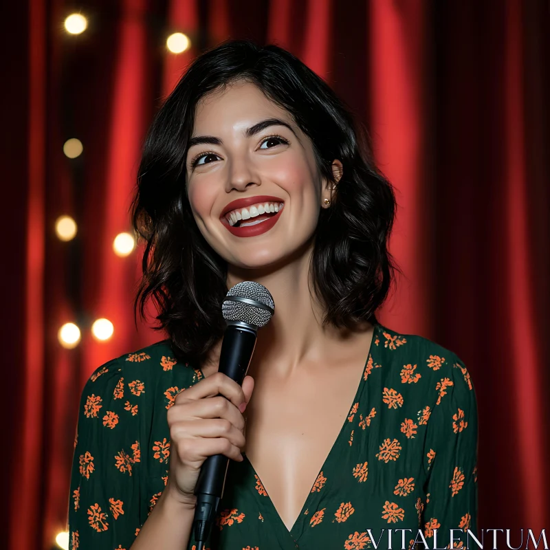 AI ART Female Performer on Stage with Microphone