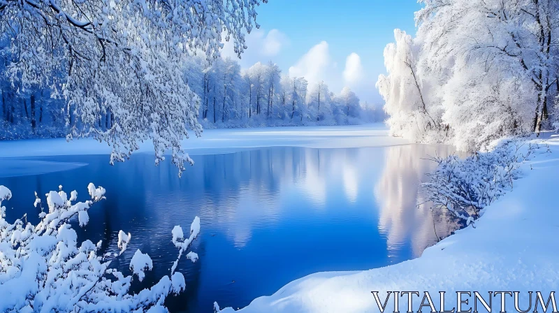 Winter Wonderland by the Lake AI Image