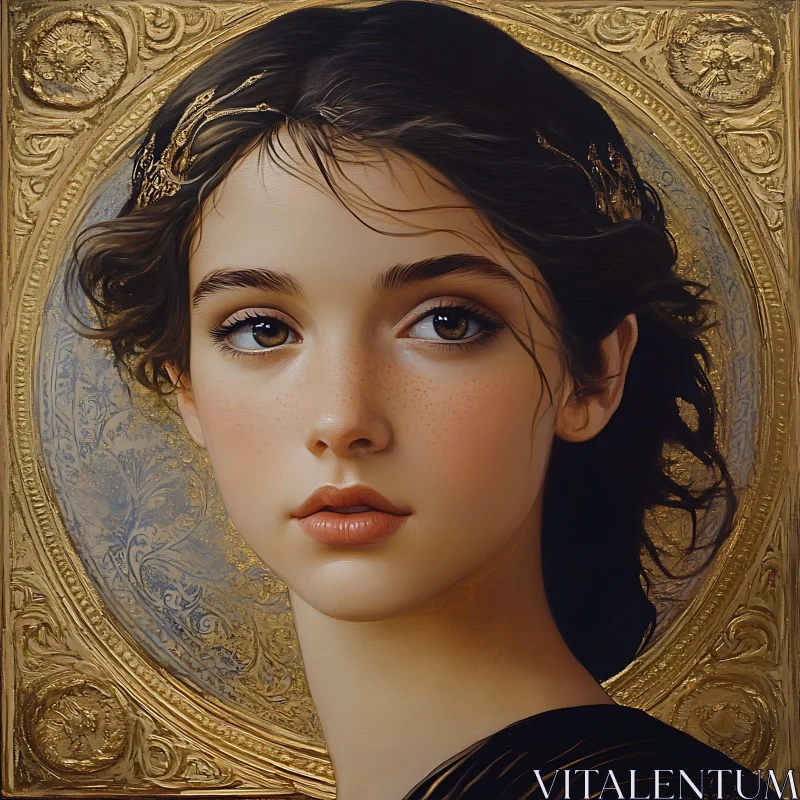 Young Woman with Expressive Eyes in Classical Art AI Image