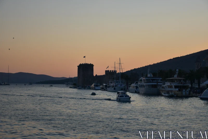 PHOTO Sunset Over Croatian Harbor with Boats