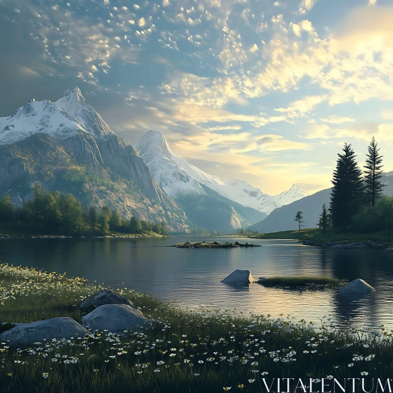 Scenic Mountain View with Serene Lake AI Image