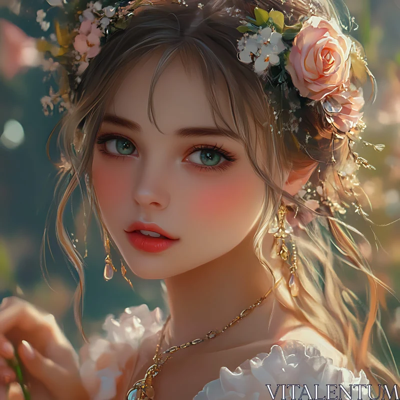 AI ART Enchanting Floral Adorned Woman Portrait