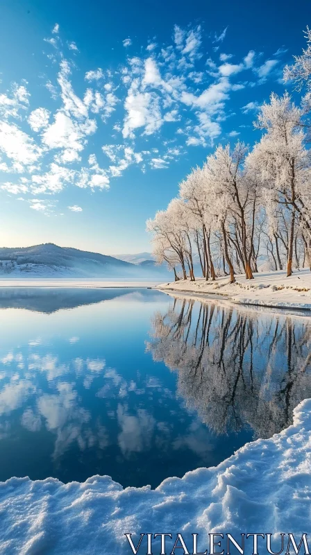 Winter Serenity by the Lake AI Image