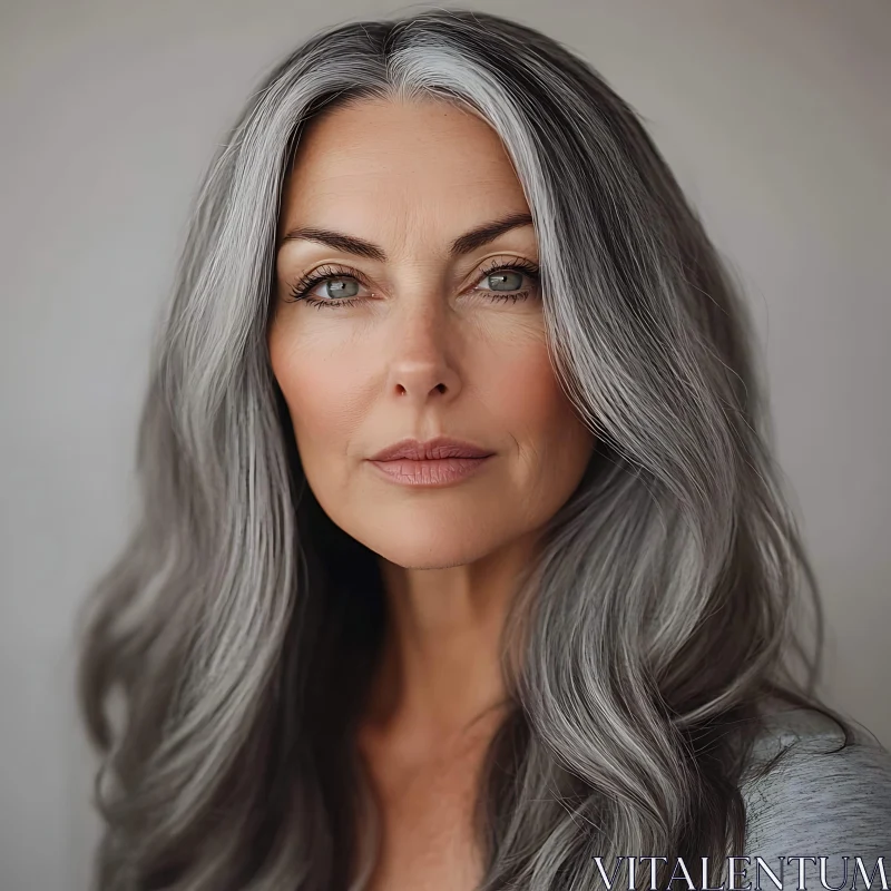 Portrait of a Woman with Long Gray Hair AI Image