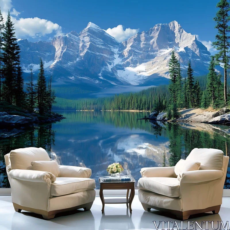 AI ART Mountain Lake Reflection from Indoor Comfort