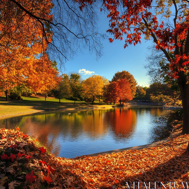 Picturesque Fall Scene with Reflective Lake AI Image