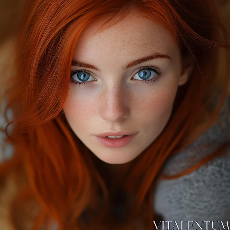 Red-Haired Woman Close-Up Portrait AI Image