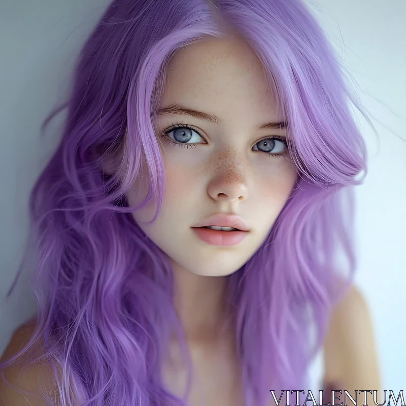 Lavender-Haired Beauty with Blue Eyes AI Image