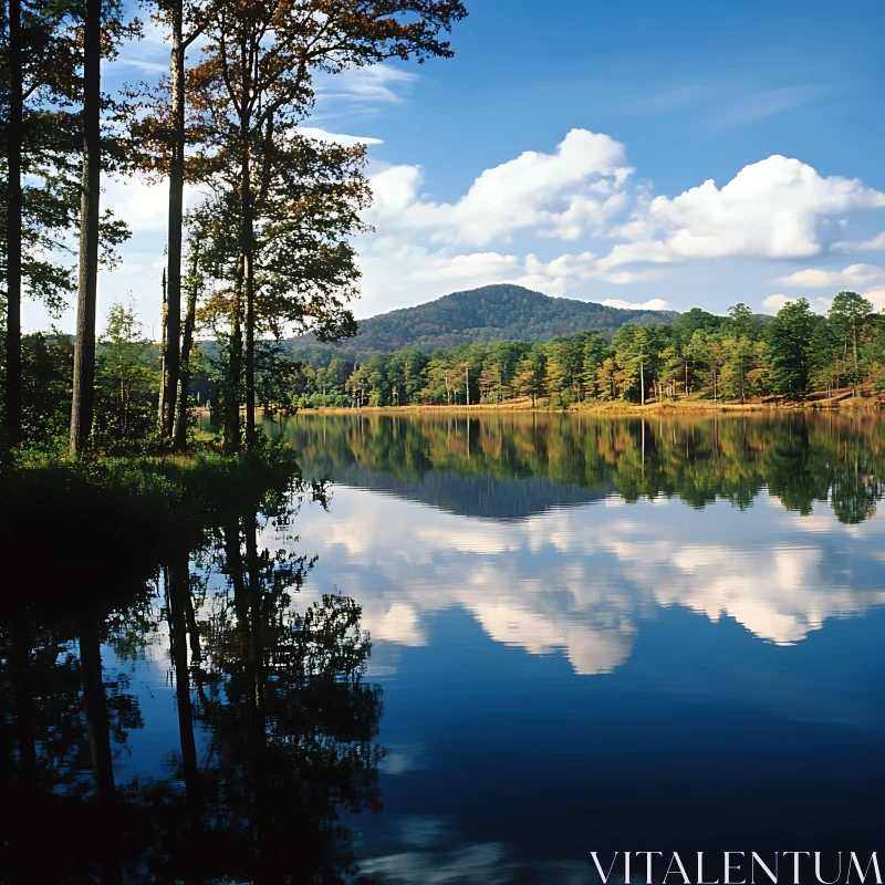 Scenic Lake with Mirror-Like Reflection AI Image