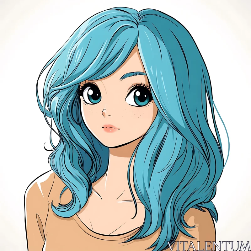 AI ART Manga Illustration of Girl with Blue Hair