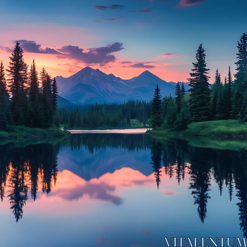 AI ART Peaceful Mountain Lake at Dusk