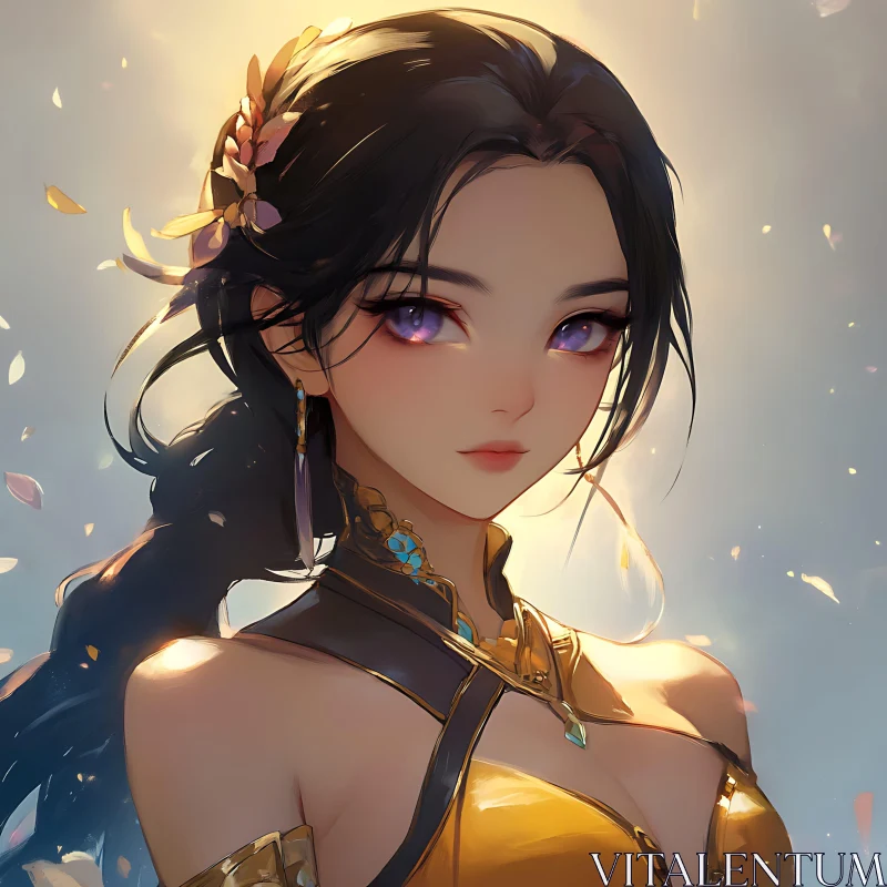 Enchanting Anime Character with Flowers and Glowing Light AI Image