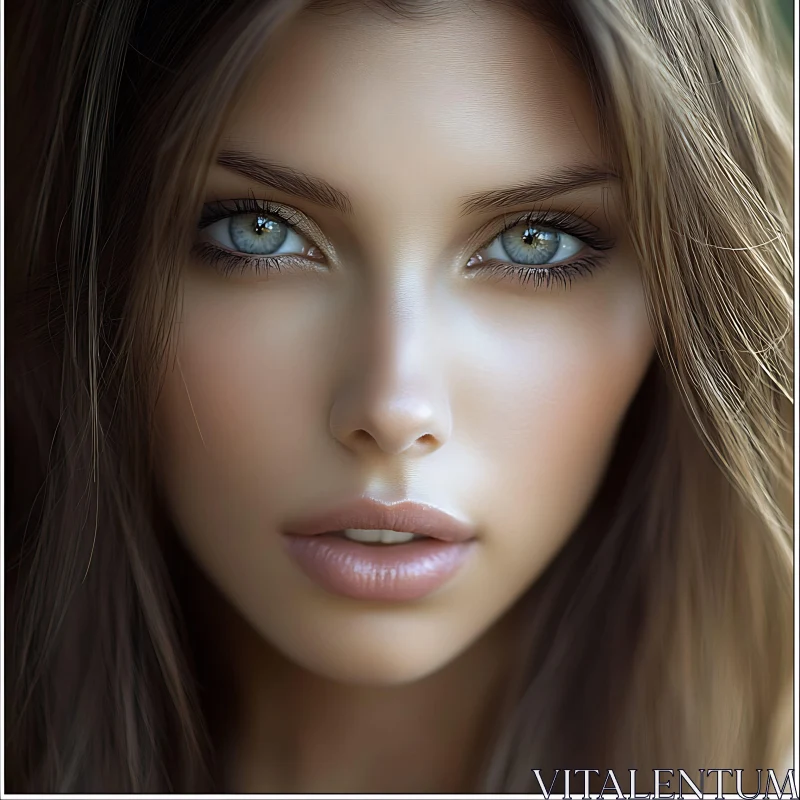 Stunning Female Portrait with Blue Eyes AI Image