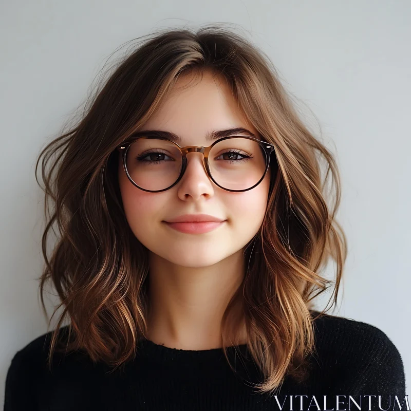 AI ART Portrait of a Smiling Young Woman with Glasses