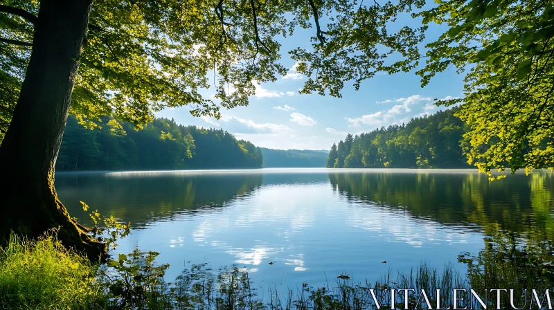 Serene Forest Lake Reflection AI Image