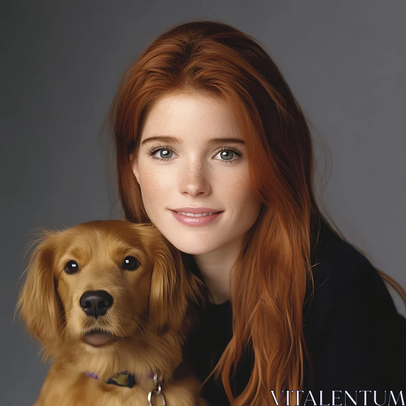 Young Woman and Golden Retriever Puppy Portrait AI Image