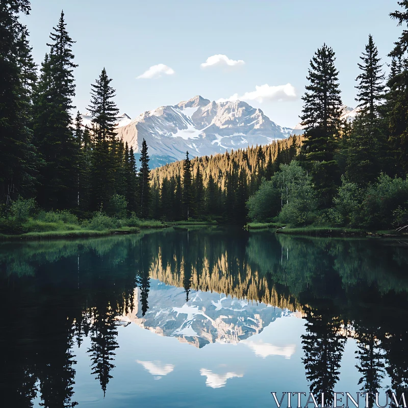 Mountain Scene with Lake Reflection and Pine Forest Mountain Scene with Lake Reflection and Pine Forest