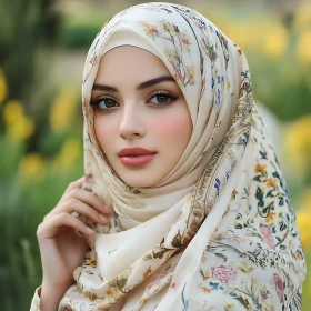 Elegant Woman with Floral Headscarf