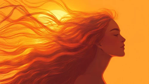 Sunlit Profile of a Woman with Wind-swept Hair