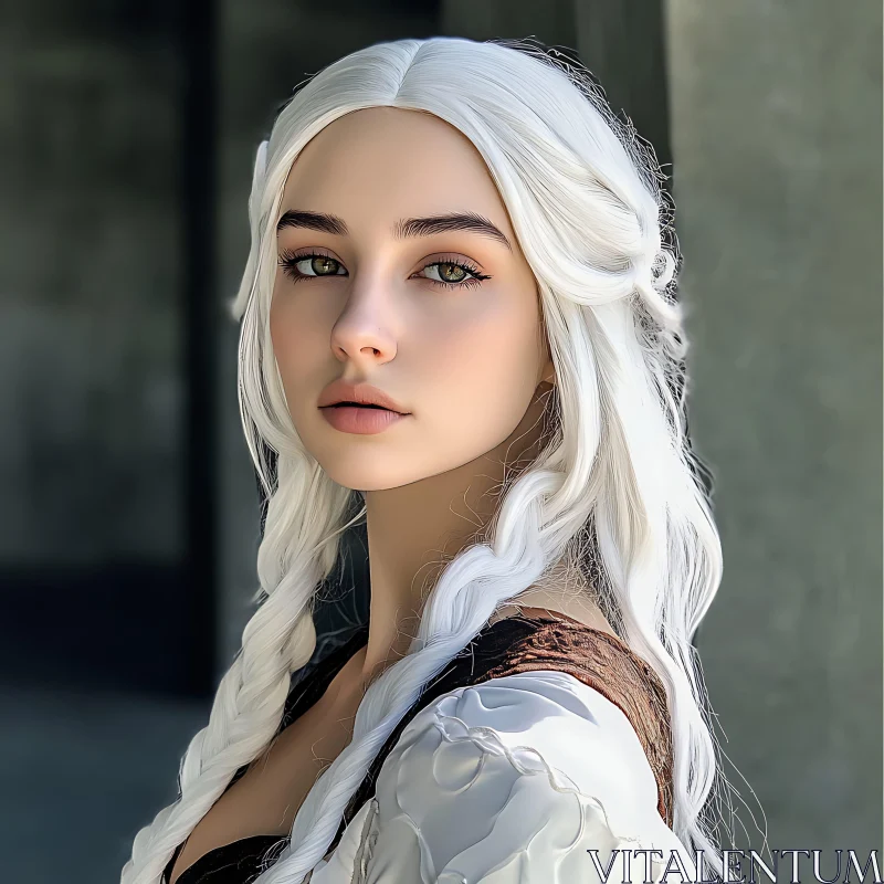 Medieval-Inspired Woman with Braided White Hair Medieval-Inspired Woman with Braided White Hair