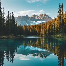 Mountain Lake with Forest and Reflections