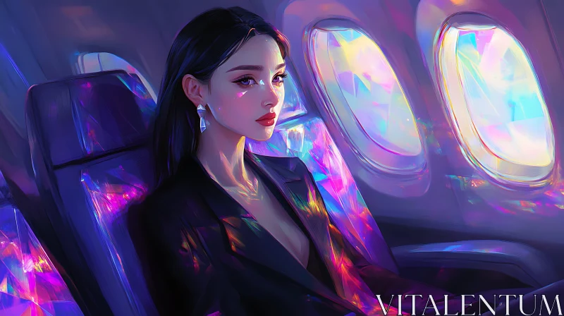 Surreal Airplane Scene with Elegant Woman Surreal Airplane Scene with Elegant Woman