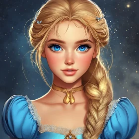 Fantasy Princess Portrait in Blue Dress