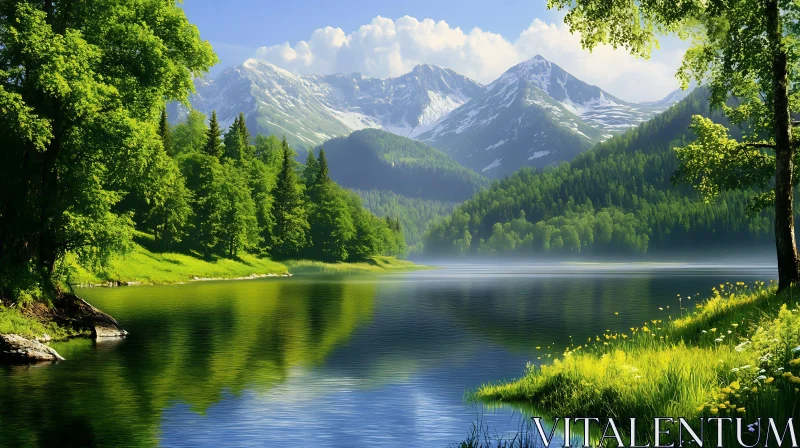 Tranquil Lake Scene with Majestic Mountains Tranquil Lake Scene with Majestic Mountains