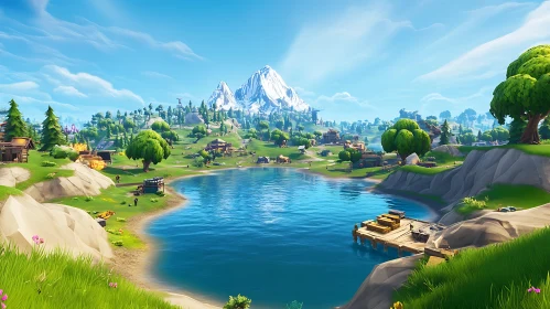Tranquil Nature Scene with Lake and Snow-Capped Mountains