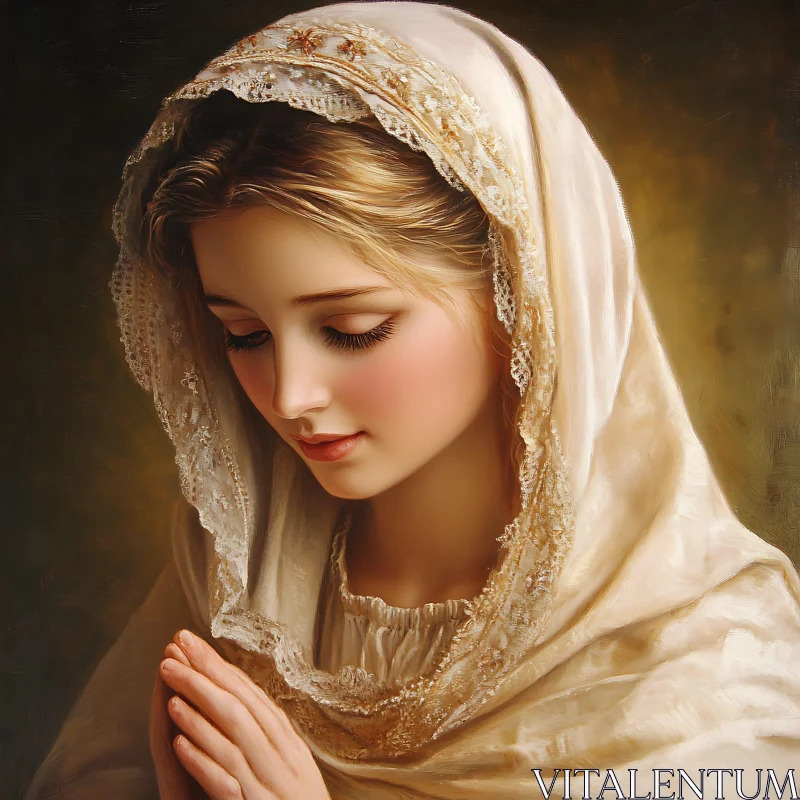 AI ART Peaceful Woman in Prayer with Delicate Veil