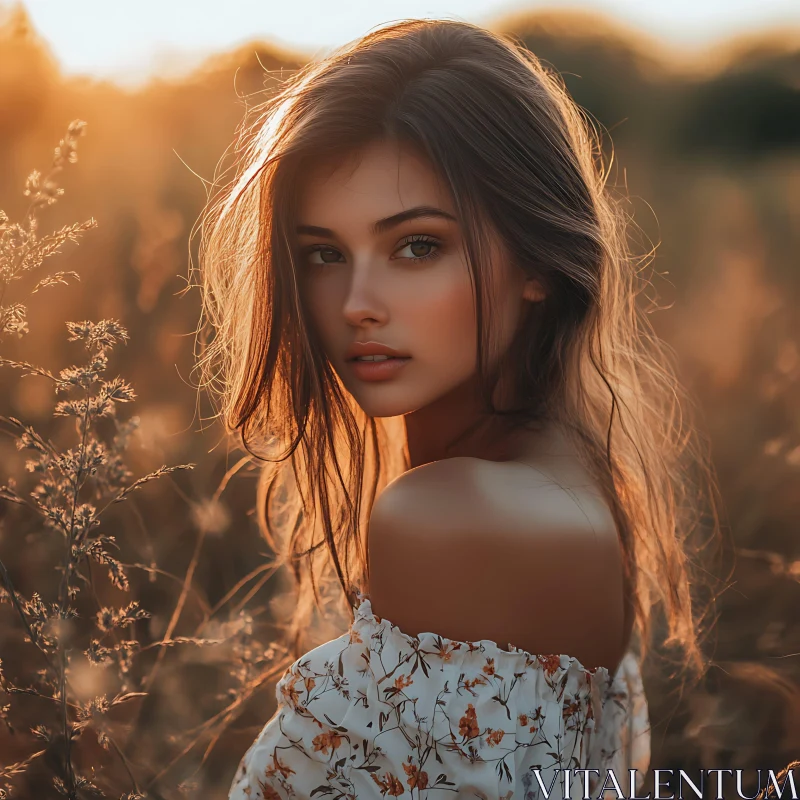 Golden Hour Portrait of a Woman in Nature AI Image