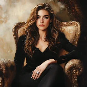 Timeless Female Portrait in Golden Armchair