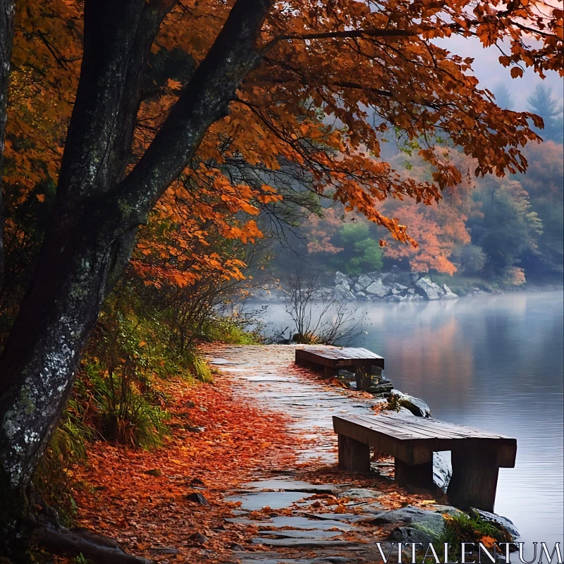 Autumn Reflection at Lakeside AI Image