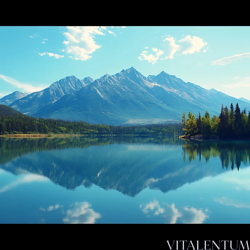 Reflections of Mountains and Forest in a Calm Lake AI Image