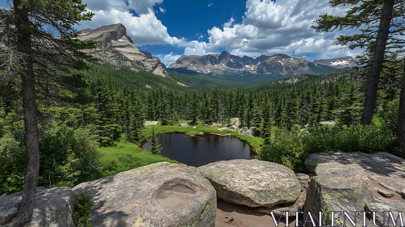 Scenic Mountain View with Lake and Lush Forest AI Image