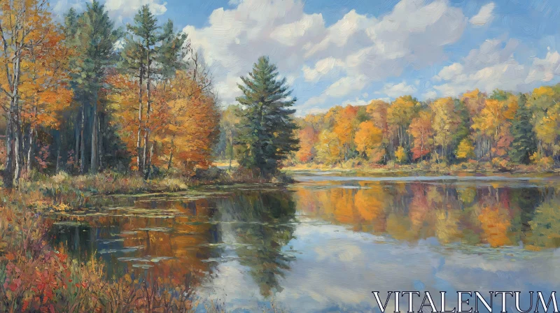 Tranquil Lake in Autumn Forest AI Image