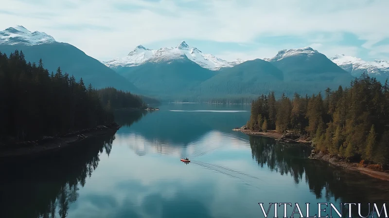 Tranquil Mountain Lake with Boat AI Image