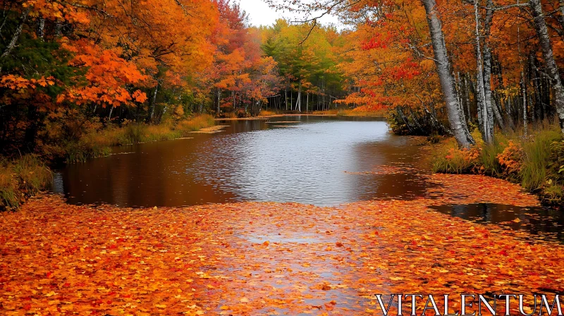 Serene Lake in Autumn Forest AI Image