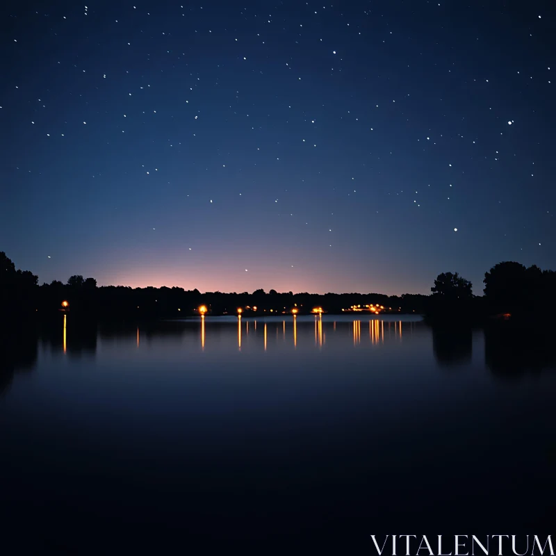 Serene Nighttime Lake with Starry Sky AI Image