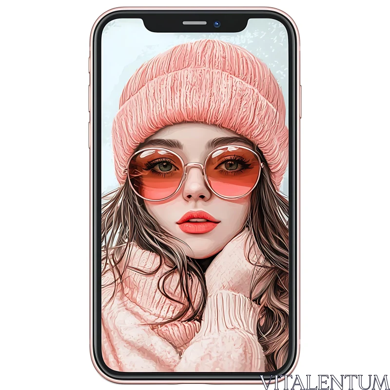 Stylish Winter Illustration on Phone Display AI Image