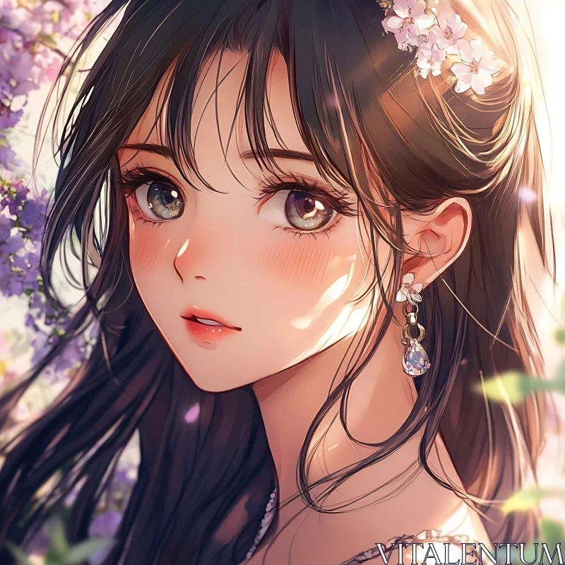 Enchanting Anime Girl with Flowers AI Image