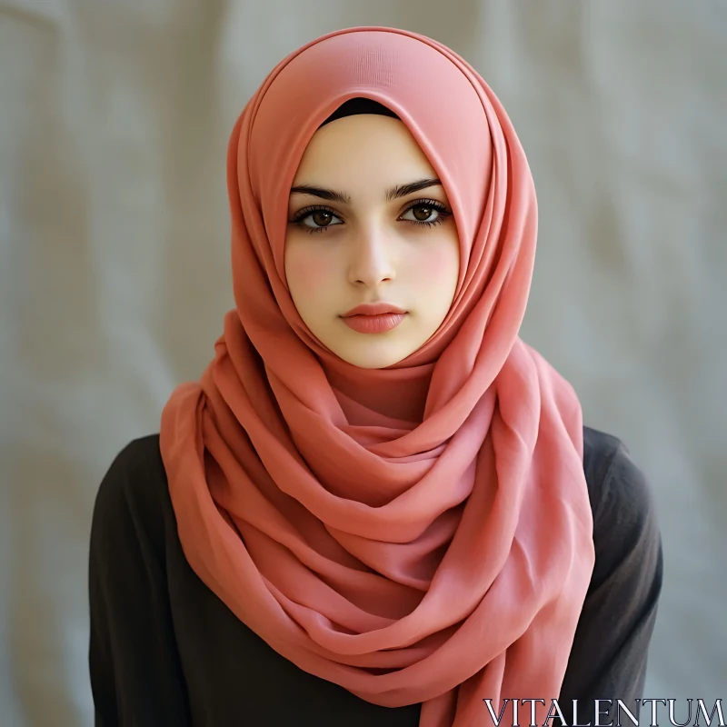 Graceful Woman in a Pink Hijab AI Image