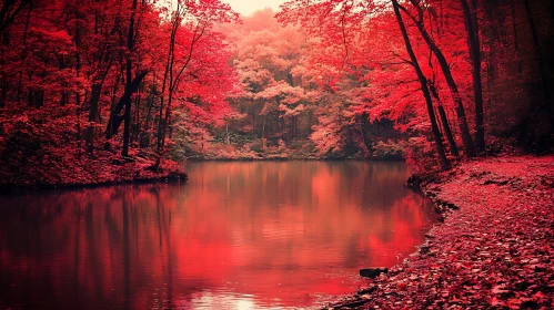 Peaceful Red Reflection Lake in Autumn