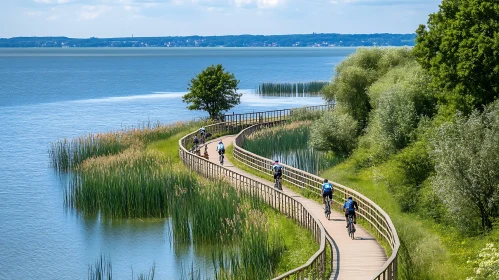 Lakeside Boardwalk with Cyclists