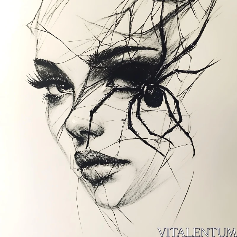 Abstract Woman's Face with Spider and Webs AI Image