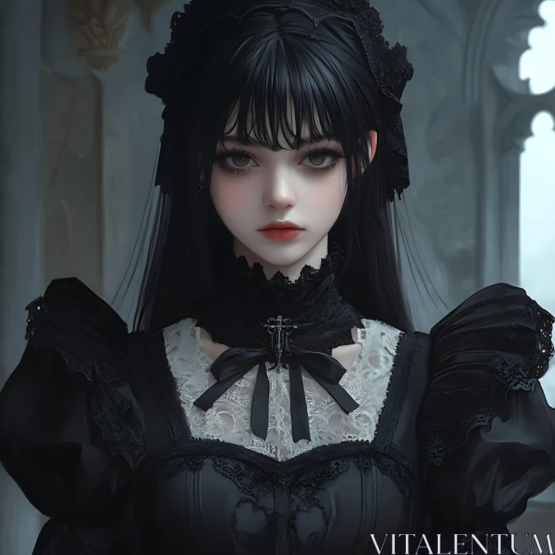 Dark Gothic Fashion Portrait AI Image