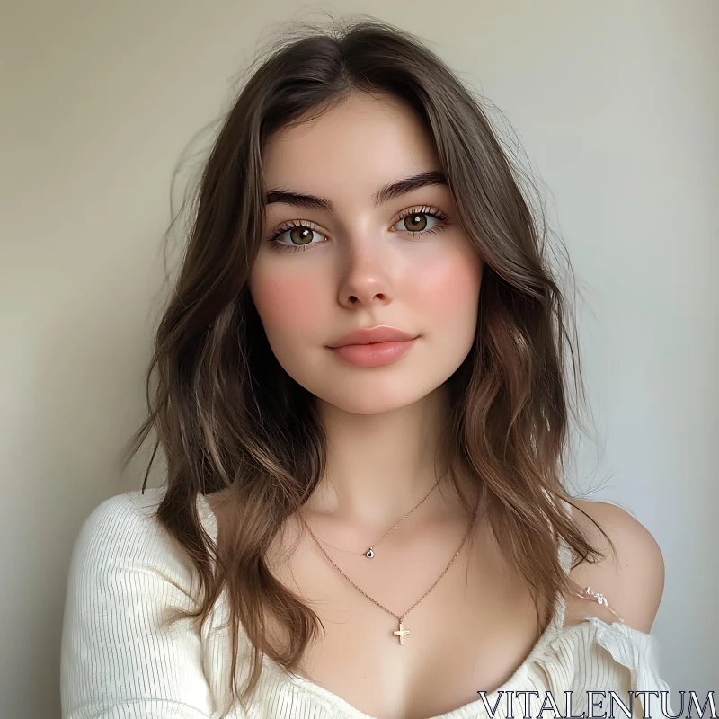 Young Woman with Captivating Eyes and Stylish Necklace AI Image