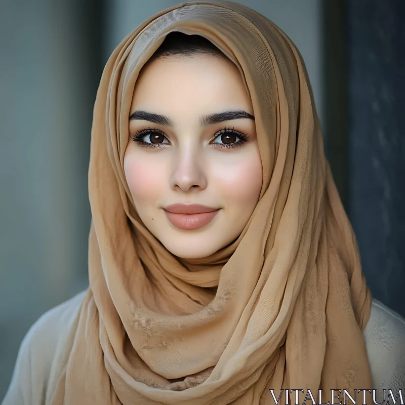 Close-Up of a Beautiful Woman Wearing Hijab AI Image